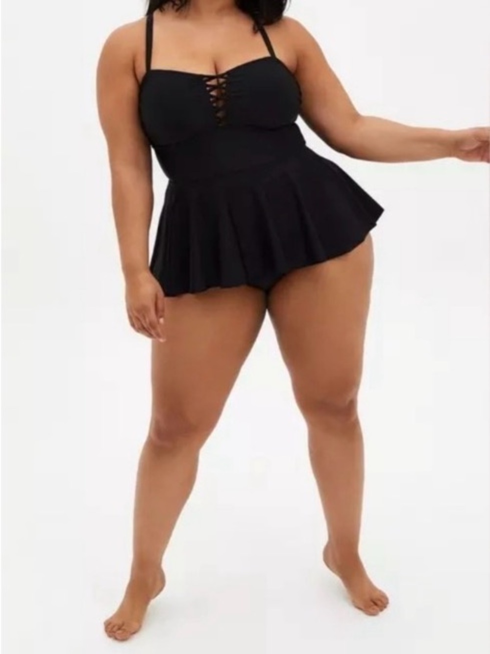 torrid Black One-Piece Swim Dress with Lace-Up Bodice - Picture 8 of 10